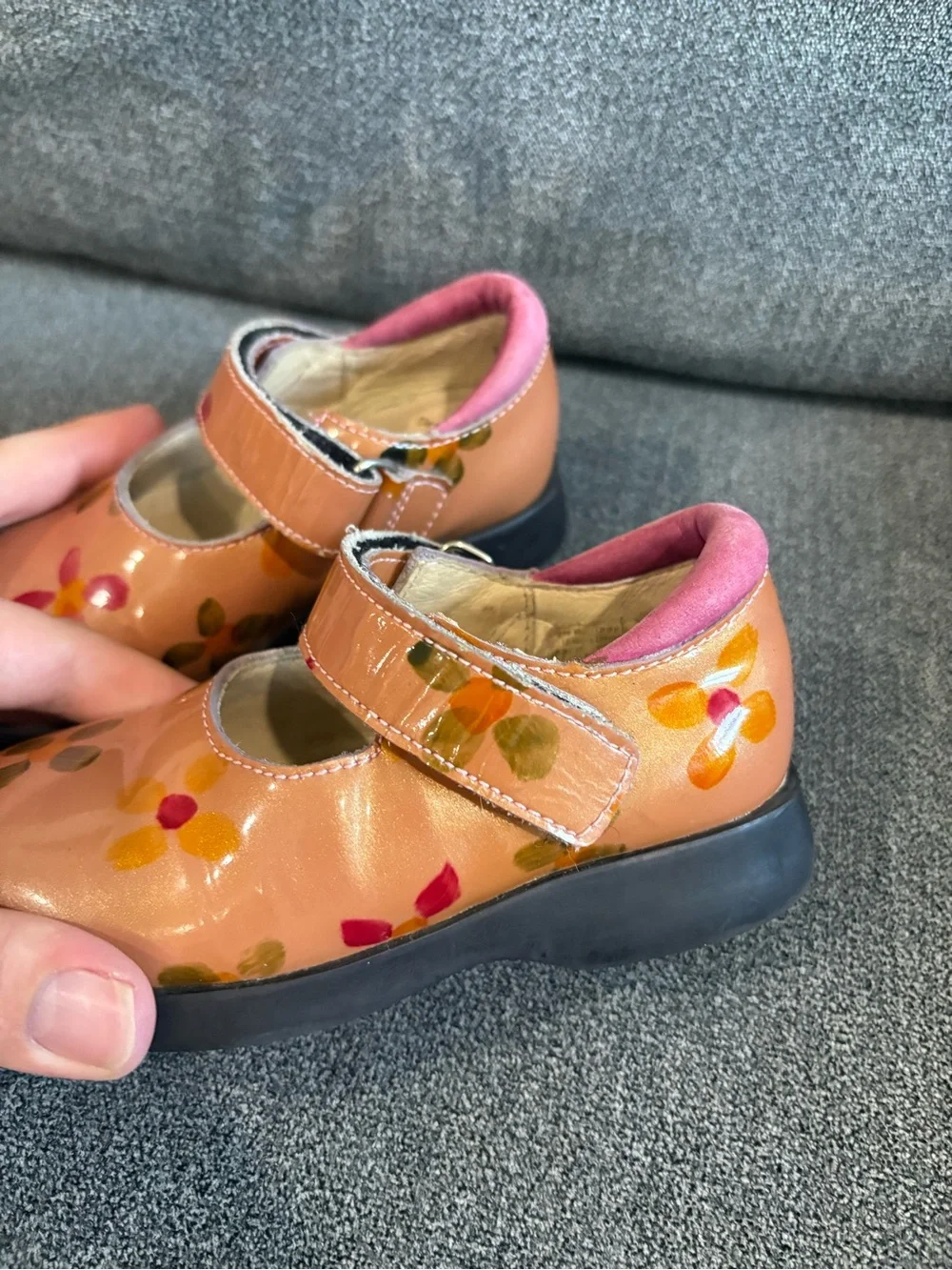 Girls' Peach Floral Mary Jane Dress Shoes with Strap